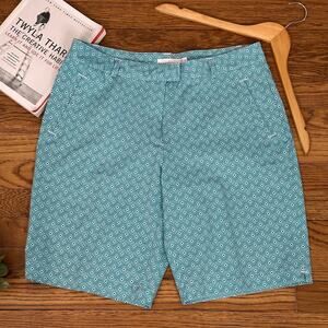 Lady Hagen Green & White Geometric Print Bermuda Shorts